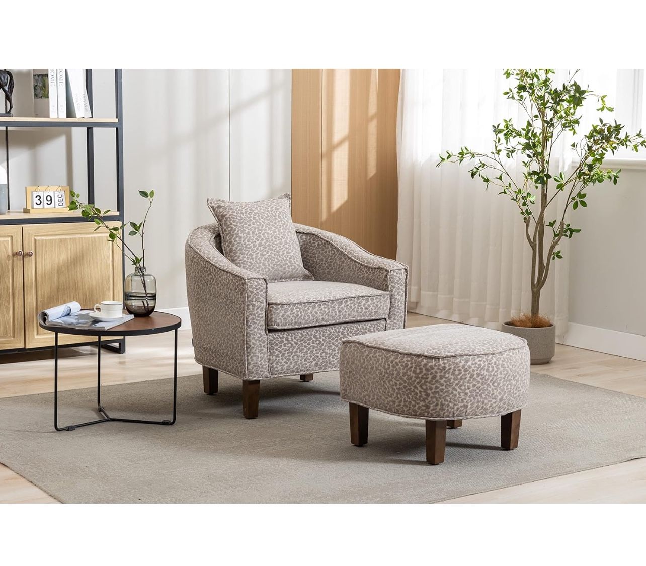 495 Accent Chair with Ottoman, Upholstered Tufted Comfy Reading