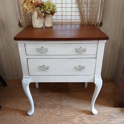 Vintage White Distressed Side Table Nightstand or Entryway Table