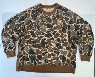 Pre Owned Excellent  Cabela’s  Sweatshirt Pullover Crewneck Camo Camouflage  Embroidered  Tan Brown Olive Green  Men  Size XL