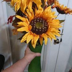 Sunflower Flowers With Green Vase