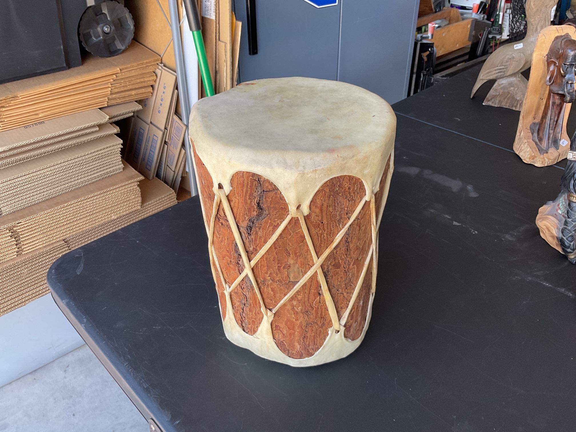 Rawhide and wood log drum