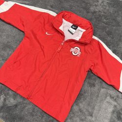 Nike Ohio State Boys Size 4 Rain Jacket with Hood that folds on collar.  