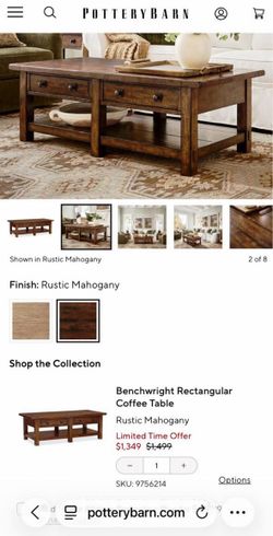 PotteryBarn Benchwright Rectangular Coffee Table Rustic Mahogany