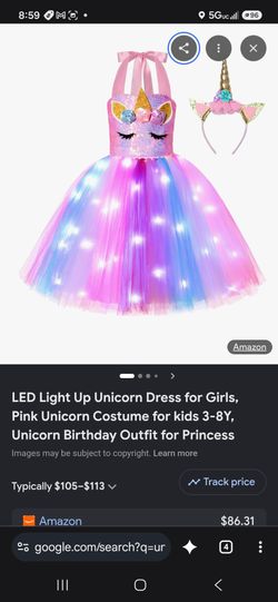 Girls Unicorn Rainbow light up Sequin Costume Dress Set