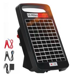 10 Miles Solar Powered Electric Fence Charger – 0.18J Output, 24/7 Day/Night Protection, Portable Fence Energizer for Dogs, Chickens, Garden, Livestoc