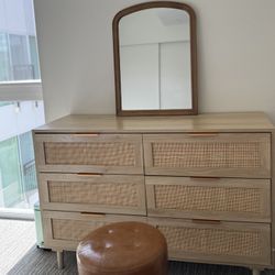 Wooden bedroom dresser with 6 drawers (THE MIRROR IS FREE) suitable for bedrooms, closets, nurseries, living rooms, hallways, and offices