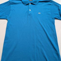 Vintage Lacoste Men Soft Cotton Teal Short Sleeve Silver Logo Polo Shirt Medium
