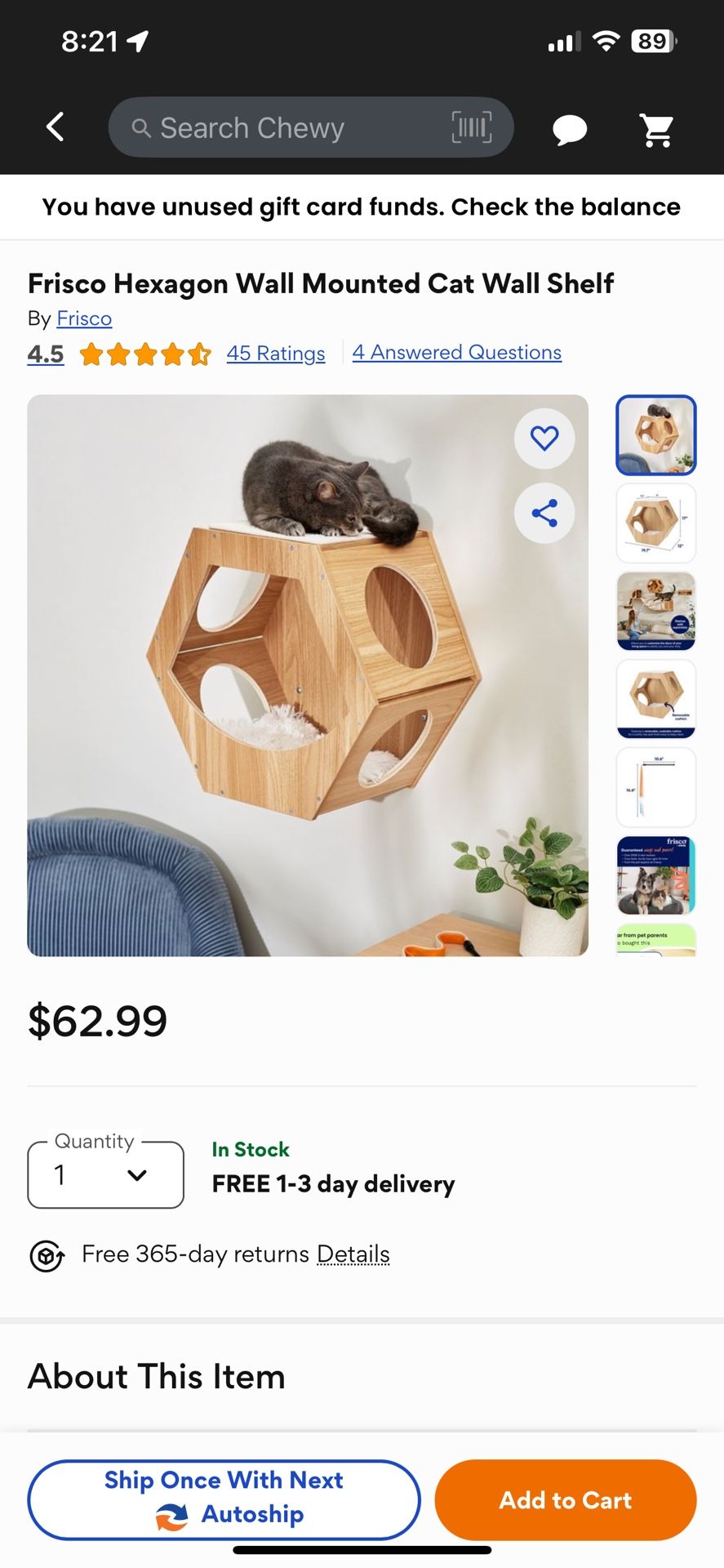 Frisco Hexagon Wall Mounted Cat Shelf