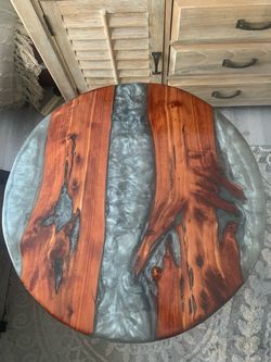 Epoxy river end accent table