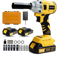 5-4Cordless Impact Wrench 258Ft-lb（350N.m1/2 Impact Gun, 2 Batteries, Pistola de Impacto, with 6 Sockets, Electric Impact Driver for Car Tires and Hom