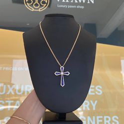14k gold diamond lapis lazuli cross and chain