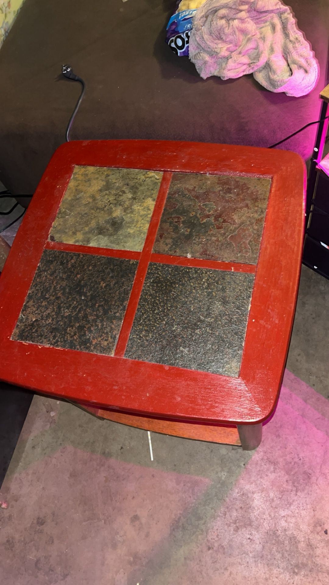 Red & Tile Top End Table