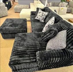 Black Corduroy Sectional Couch 🌟Only $39 down payment 👉 Please ask Jon Green for a discount when you arrive!