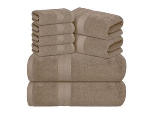 Avalon Towels Luxury 8 Piece Beige Towels Set, 2 Bath Towels, 2 Hand Towels and 4 Washcloths, 600 GSM 100% Ring Spun Cotton Highly Absorbent Beige Bat