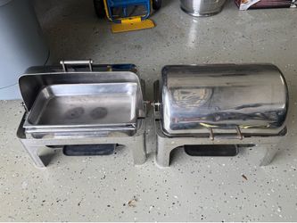 Pair of Professional 8-Quart Roll-Top Stainless Steel Chafing Dishes