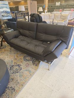 Black Pleather Futon w/ Metallica Base and Charge Port