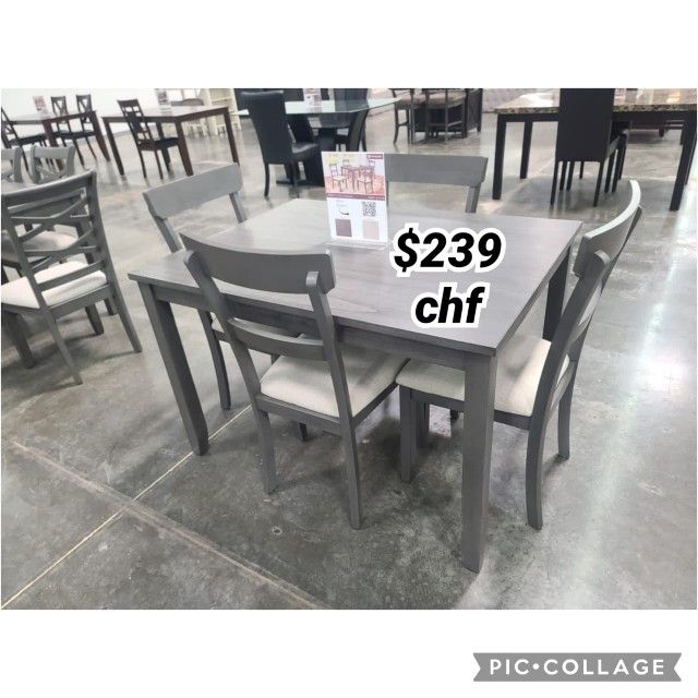 Gray 5 Piece Dining Table Set 48" x 36" x 30"H