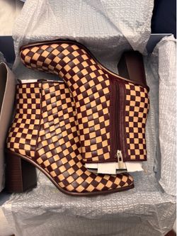 Checkered block heels ankle boots