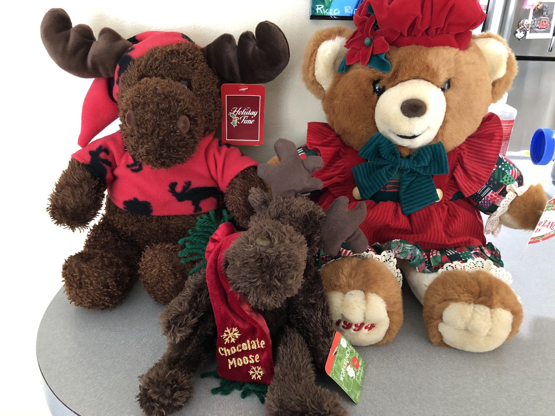 3 Christmas Plush Stuffed Animals New With Tags