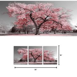 Visual Art Decor Pink Tree Canvas Wall Art Pink and Grey Room Decor Cherry Blossom Wall Art Modern Art Framed Ready to Hang Living Room Wall Decor 12x