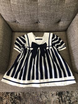 Crisp White & Navy Toddlers Sailor Dress