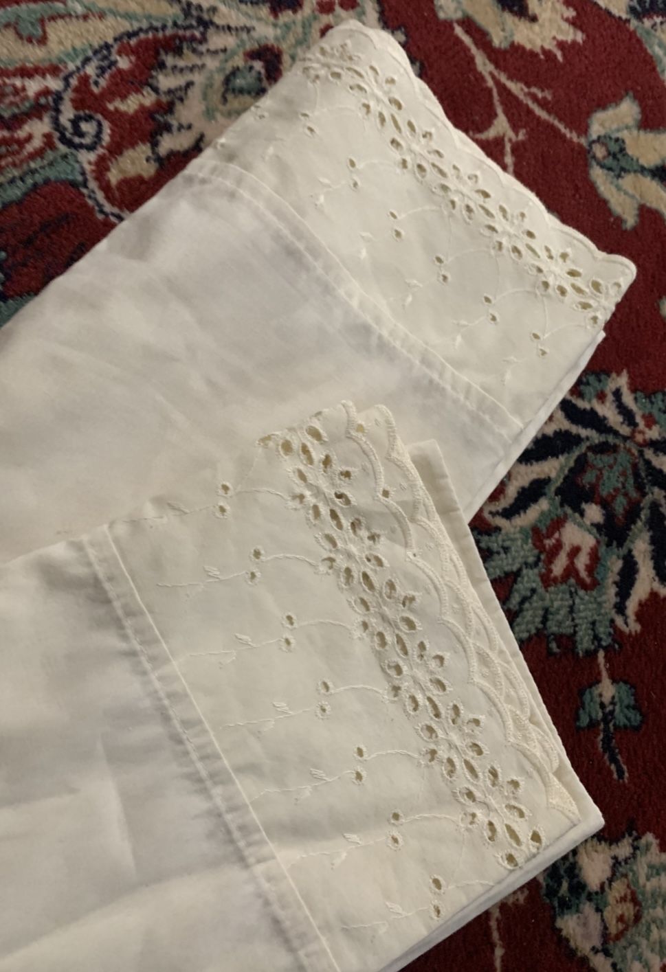 Vintage White Pillowcases with Eyelet Lace Trim Standard 29”x20” Pair