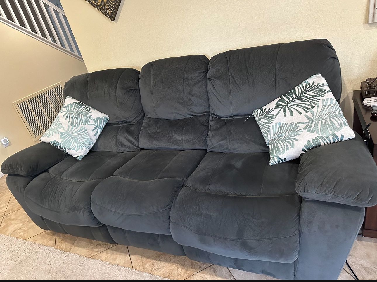 Grey Suede Reclining Sofa And Loveseat 