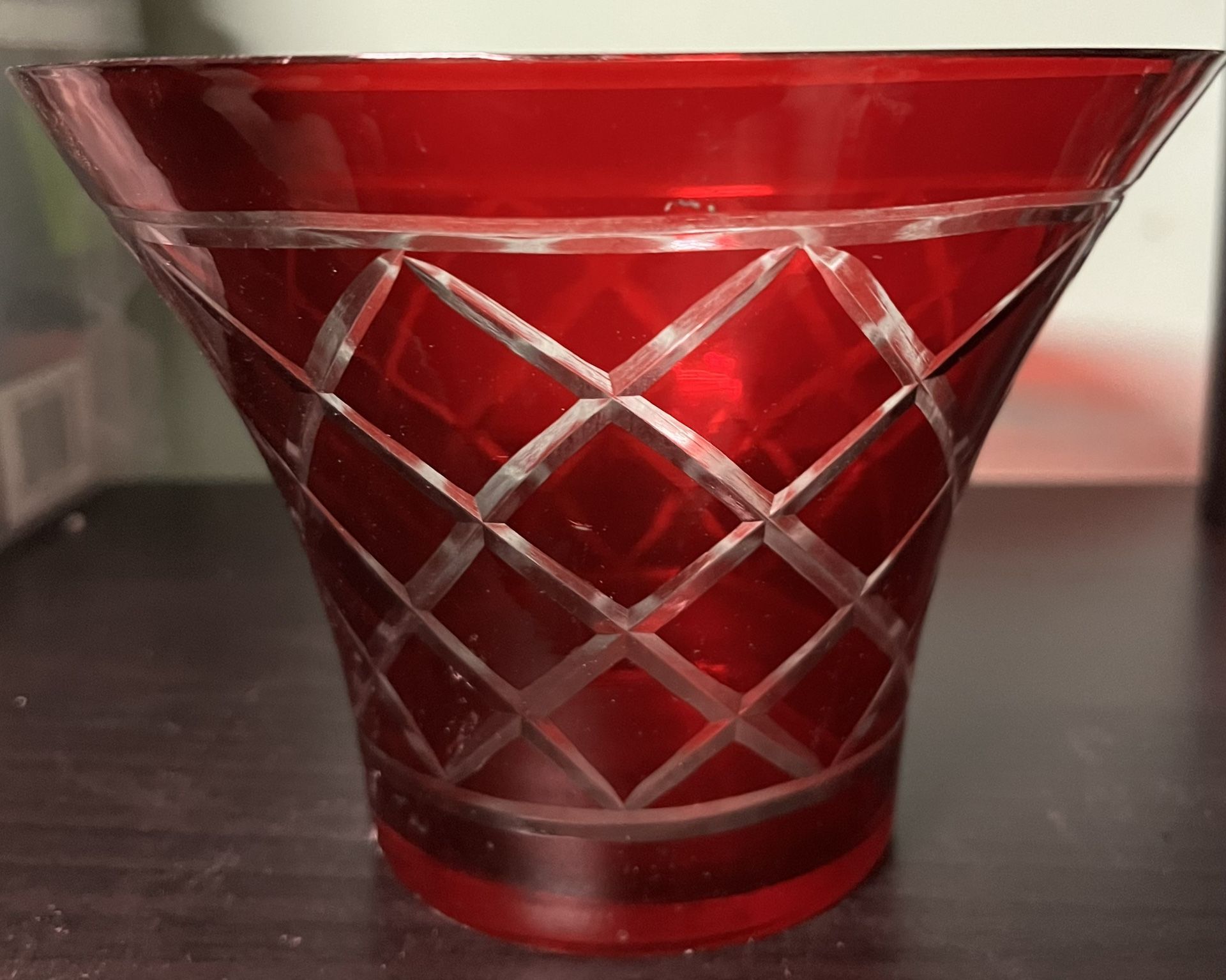 Vintage Ruby Red Glass Cut Bowl.