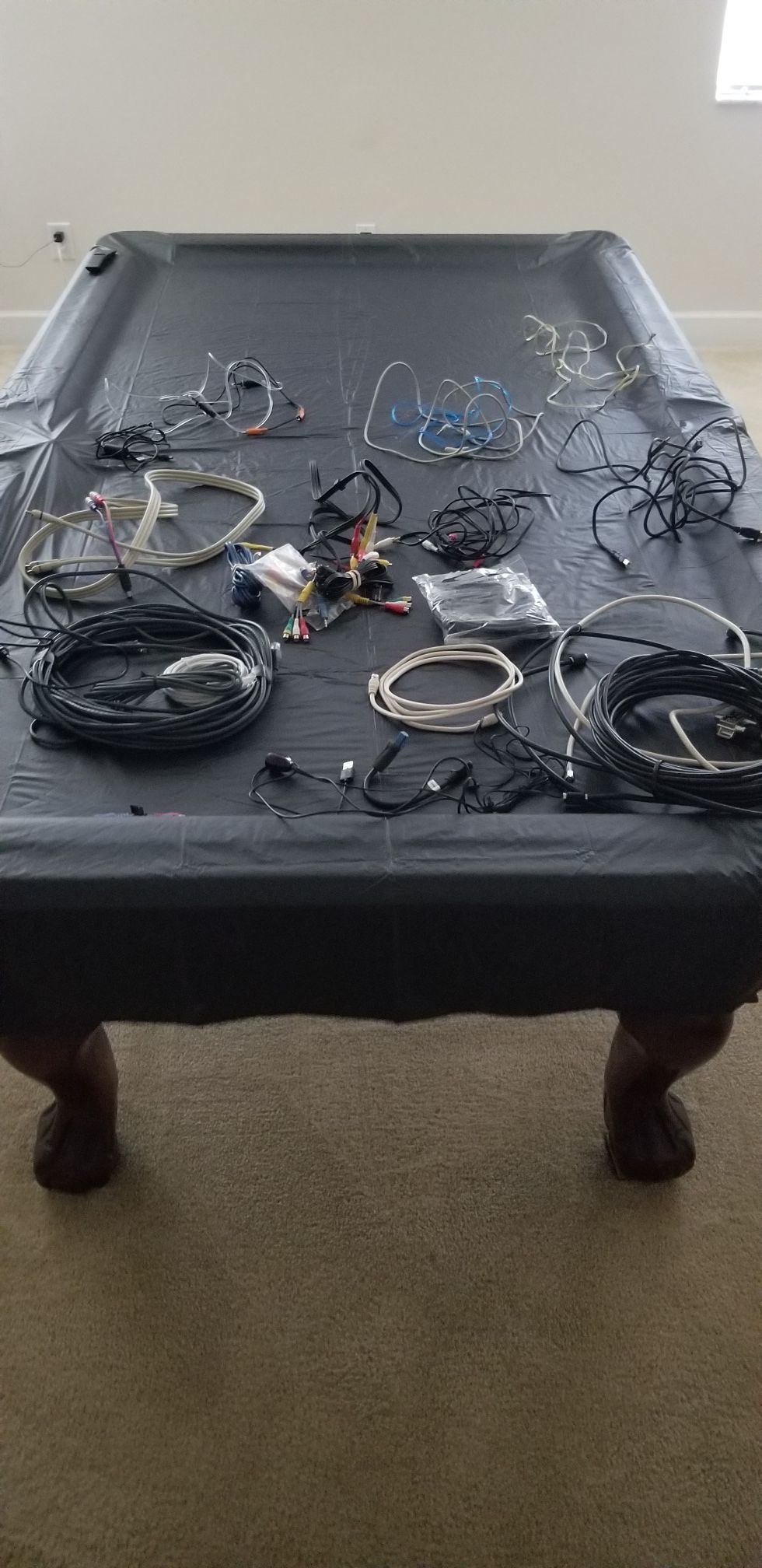 Lot of cables and cords - audio, video, stereo, cable