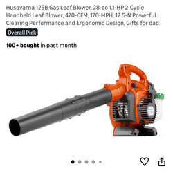 Husqvarna 125B Gas Leaf Blower, 28-cc 1.1-HP 2-Cycle Hand