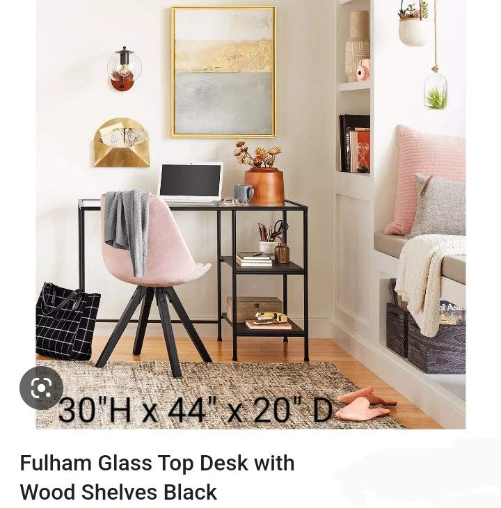 Fulham Glass Top Desk With Shelves Black