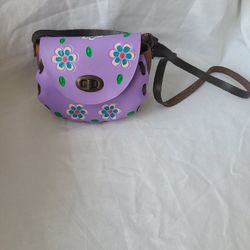 MEXICAN Small Leather LATIGO PURSE Tooled Lavender Handmade Hippie Serape Baja