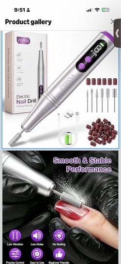 Cordless Electric Nail Drill, 9 Speed Professional E Filer for Nails LED Display Nail Drill Machine for Acrylic & Gel, Rechargeable Portable Manicure 