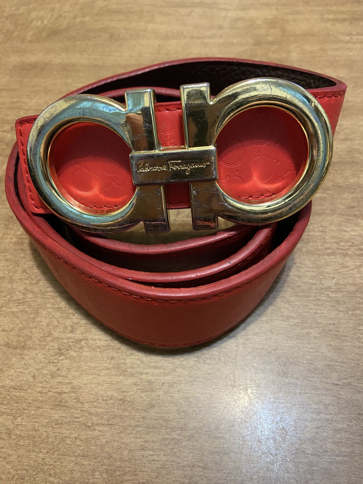 Salvatore Ferragamo red & gold leather belt