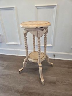 Vintage Style Cream Plant Stand - Distressed Barley Twist Accent Table Made In Indonesia.