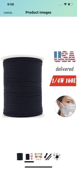 Elastic Band 1/4 inch Width 160 Yards Length Elastic Mask Strap Sewing DIY Crafts Elastic Strap Elastic Cord (Black, 1/4W x 160L)