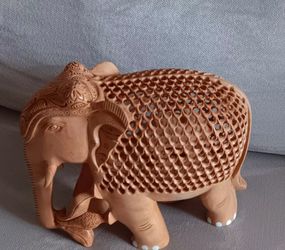 Handmade Carved Wooden Elephant Figurine