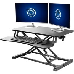 VIVO Black Height Adjustable Standing Desk Monitor Riser 34" Sit Stand Tabletop