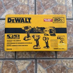 NEW DEWALT 20V MAX 4-Tool Brushless Power Tool Kit, Soft Case (2-Batteries and Charger) DCK427D2