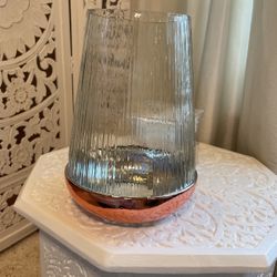 Vase Flowers Glass Clear Rose Gold 11”