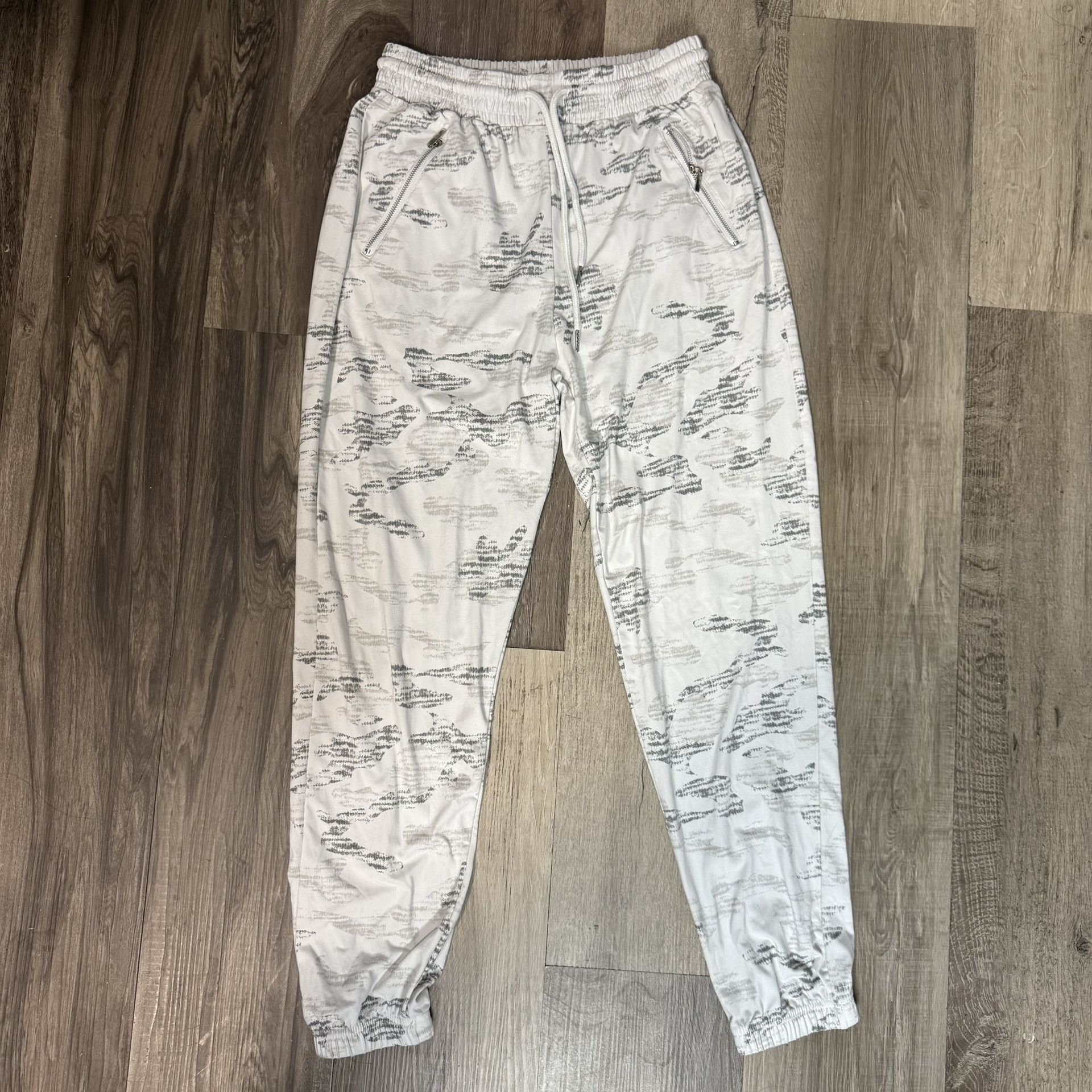 White Jogger Pants with Black Print