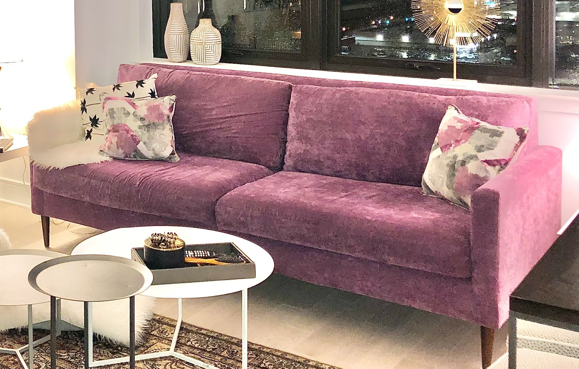Sofa, Mid-Century modern, 3 seater, Plum Color