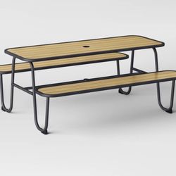 Picnic Rectangle Outdoor Table Set Steel Rust Resistant Black