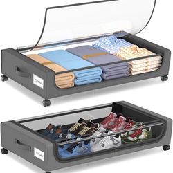 Large Under Bed Storage with Wheels, Under Bed Storage Containers, Under Bed Shoe Storage Organizer, Rolling Underbed Storage Containers for Bedroom C