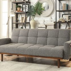 Brand New Mid Century Grey Futon Sofa Sleeper 