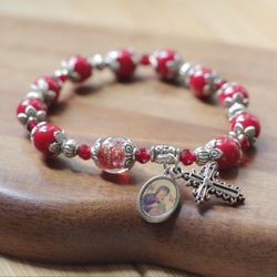 Rosary Bracelet, Glass beads and Silver Plated beads, All sizes