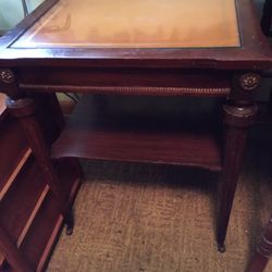 Mahogany Leather Today Glass Vintage Table