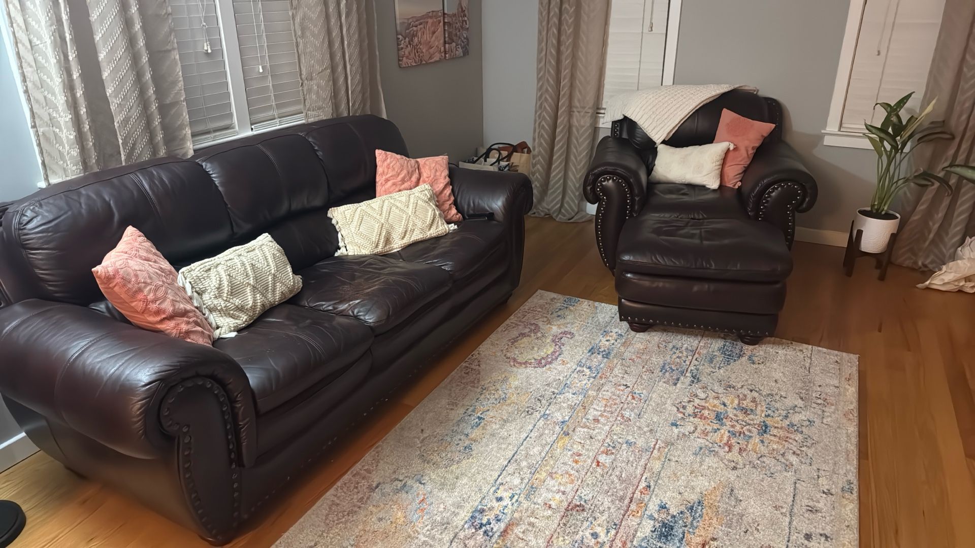 Leather Couch And Armchair 
