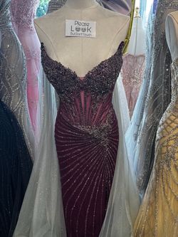 Burgundy Beaded Mermaid Formal Gown