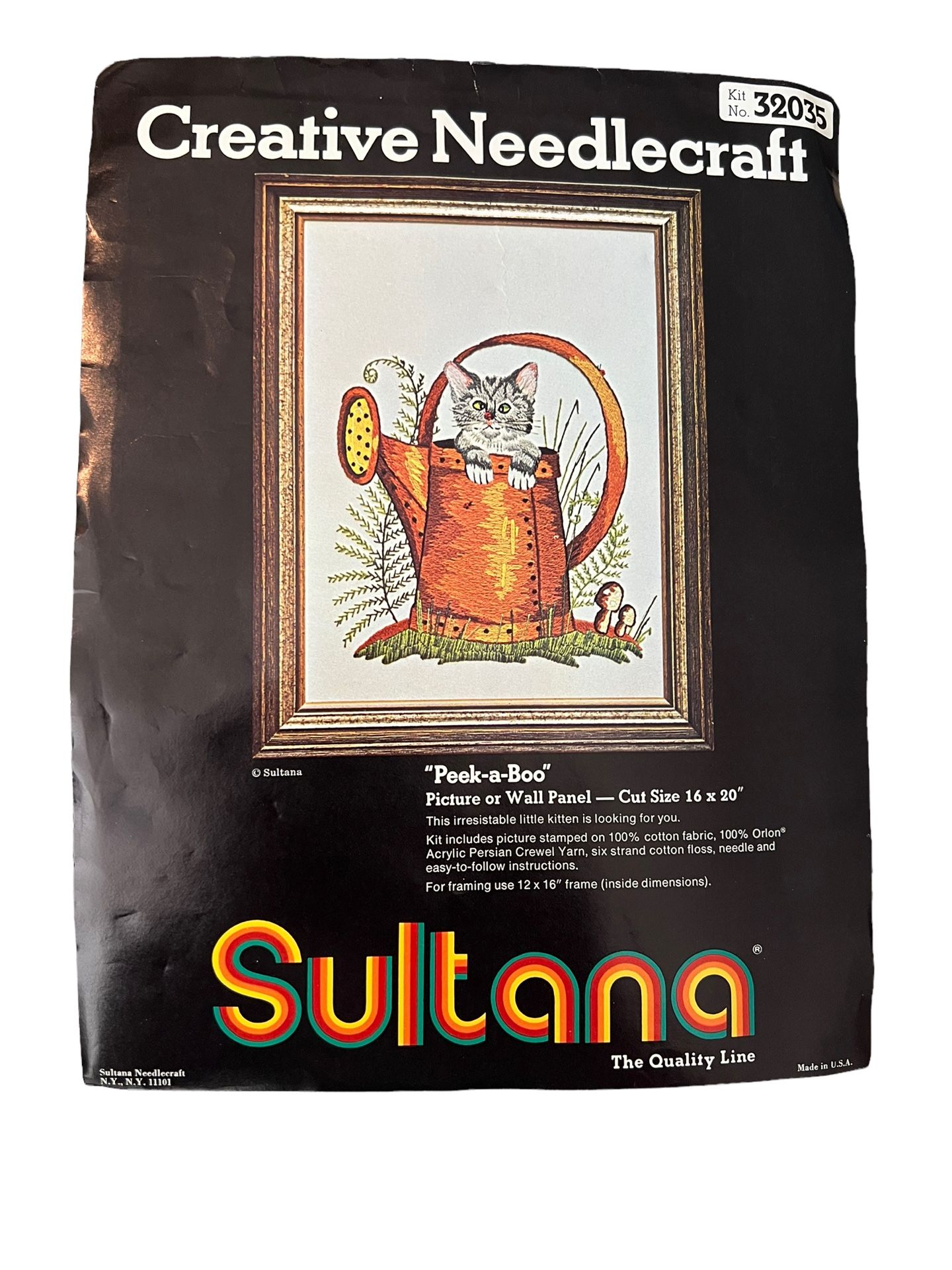 SULTANA Embroidery Needlecraft Kit 32035 PEEK A BOO Kitty Cat Kitten SewingCraft